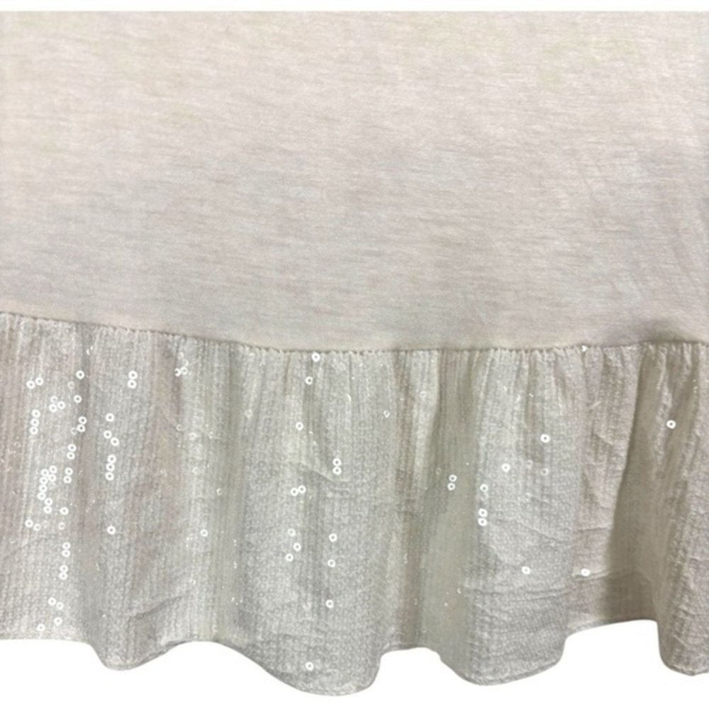 Scandal Made in Italy Cream Long Sleeve Top Sequin‎ Ruffle Hem Lagenlook Size M - Picture 3 of 6